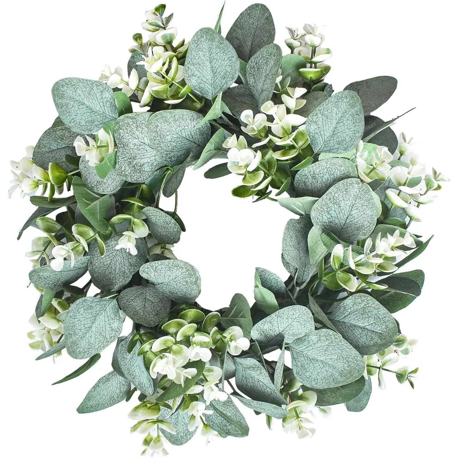 1 Pc Green Eucalyptus Round Wreath Artificial Farmhouse Wreath for Door Wall Window Decor,11Inch/PC