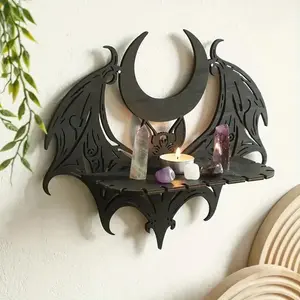 Bat Wing Design Wall Mounted Shelf, 1 Count Wooden Wall Hanging Shelf, Home Decoration, Gothic Style Wall Decor for Home Bedroom, Halloween, Wall Shelf Unit