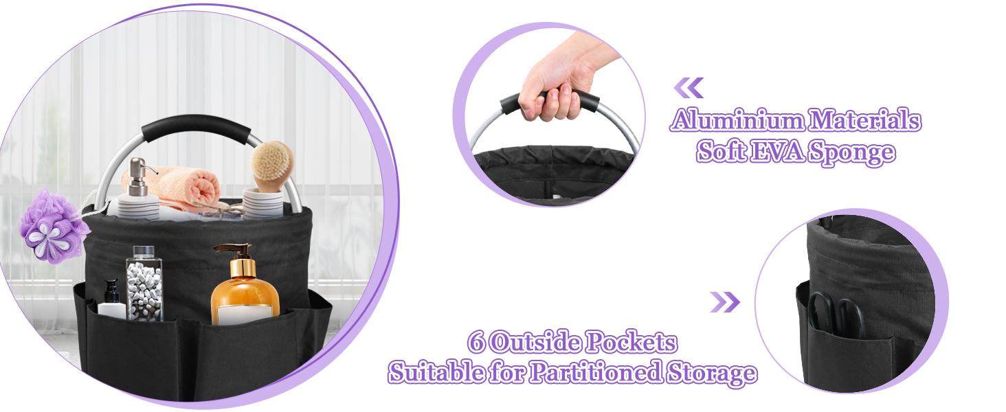 2Pcs Collapsible Cleaning Caddy with Handle, 17L Foldable Cleaning Supply Caddy, Bucket Tool Organizer in 600D Oxford Fabric, Multifunctional Storage Basket for Cleaning, Traveling, Black