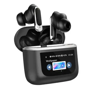 ALPHA DIGITAL Smart Touchscreen Wireless Earbuds with 32H Playtime Noise Canceling Hi-Fi Sound IPX4 Rated Bluetooth Headset with Charging Case and Mics
