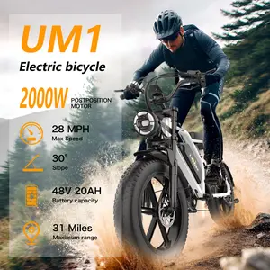Likebike UM-1 U12 Electric Bike for Adults, PAS 70 miles,2000W Postposition Motor, 2000W Peak 28MPH 20" Fat Tire Ebike, 48V 20Ah Removable Battery 7-Speed Gear Full Suspension Mountain Bike Off Road Hydraulic Disc Brake, Intelligent LCD Display