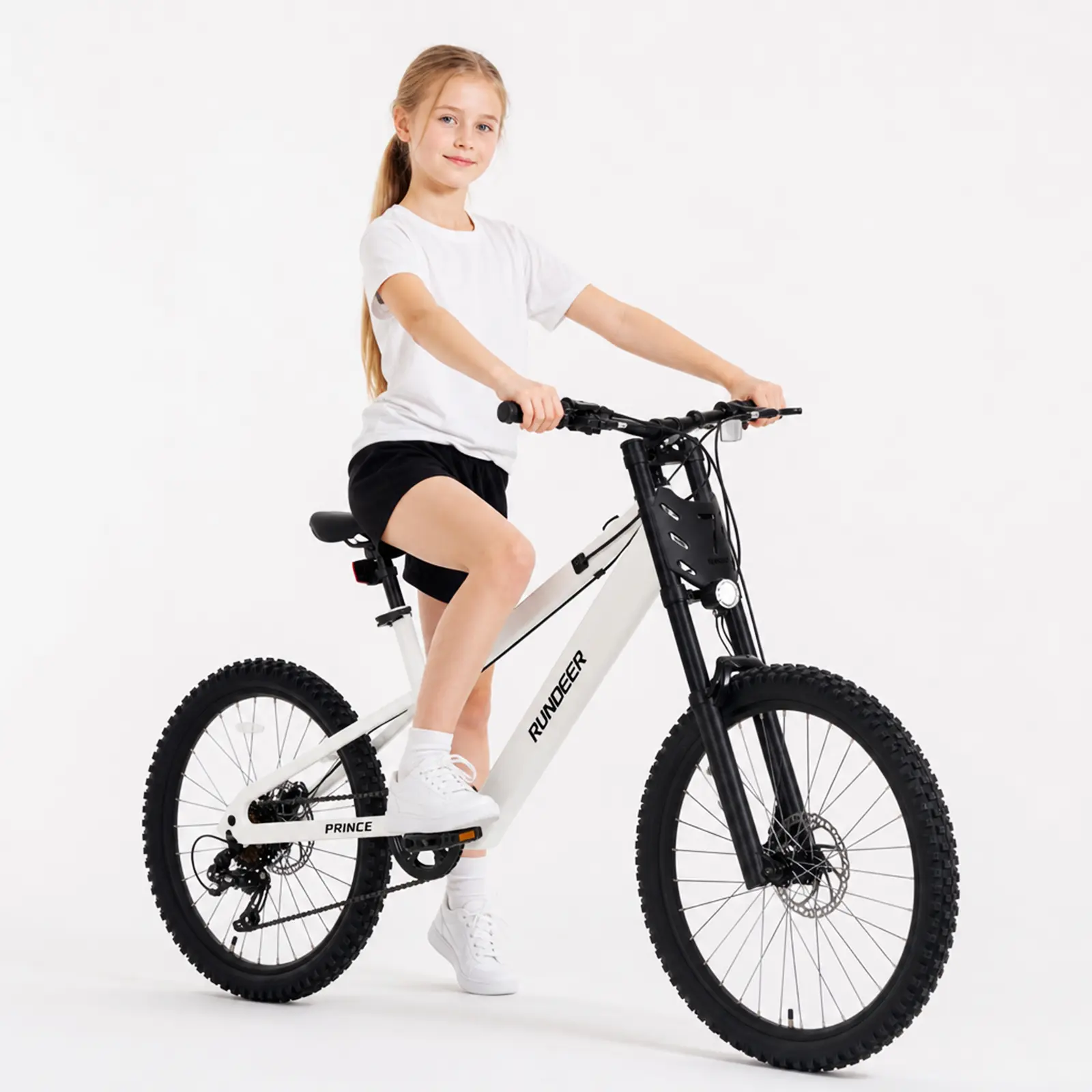 RUNDEER 20" Kids Electric Bike for 6-13 Year-Olds, 500W Peak Motor, 20MPH Max Speed, 32 mi Range, 7-Speed, Dual Suspension, Dual Safety Brakes, UL 2849 Certified by TÜV Mini Ebike