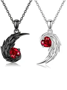 Couple Color Block Clavicle Necklace, Heart Pendant, Wings, Valentine's Day Gift, Elegant Jewelry for Lovers