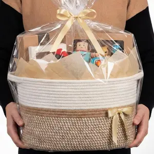 Graduation Large Empty Woven Gift Basket with Gift Bag Ribbon Tissue Paper and Greeting Card 15*11*9.5 in DIY Gifts Basket for Birthday Wedding Supplies(Khaki)