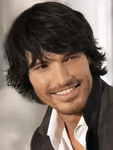 Men's Short Wolf Tail Koi Head Wig, Wolf Cut, Perfect for Halloween Costume, Easy to Wear, Medium-Length Straight Hair, Realistic Texture