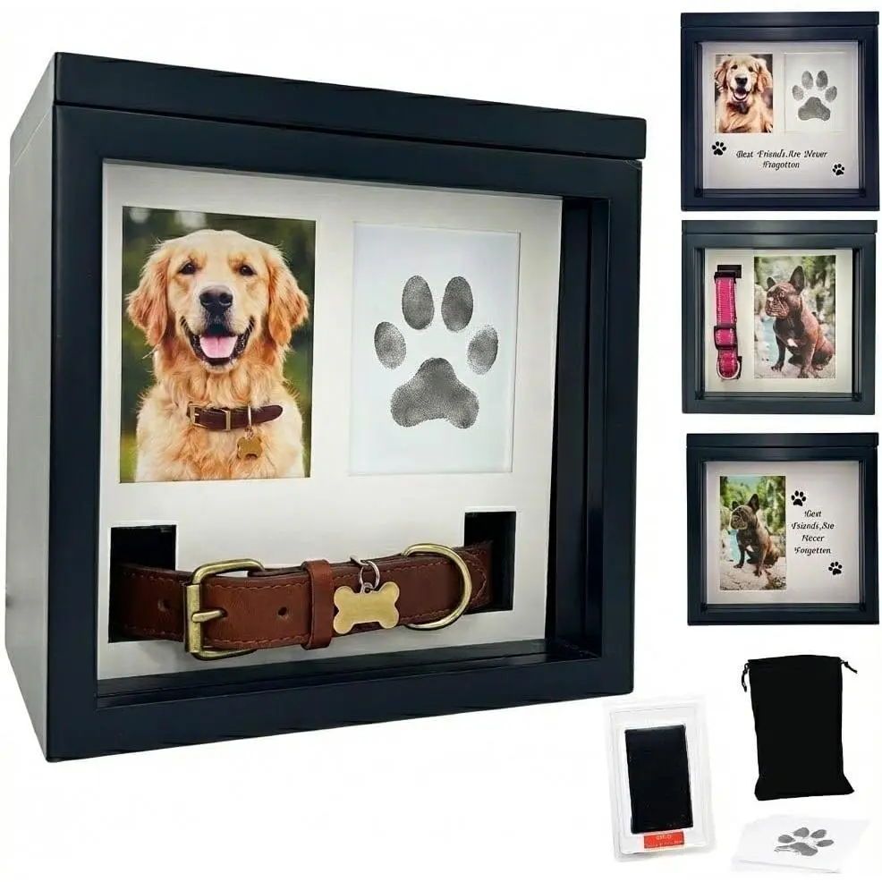 Dog Urn for Ashes, 4 Customizable Displays with Paw Print Ink Kit and Flannel Bag, Pet Urns for Dogs Ashes, Pet Cremation Box, Cat Urn for Ashes, Dog Ashes