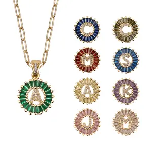 MEIITRUE Initial Letter Pendant Necklaces for Women, 14K Gold Plated Zirconia Birthstone Alphabet Necklace, 2 Chains & 1 Pendant Jewelry Set