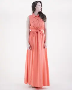 Elegant Breezy Sleeveless Button Front Pockets Maxi Dress Casual Summer Navy Breathable