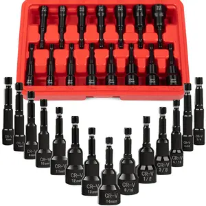 Magnetic Nut Driver Set 15-Piece, SAE (1/4" - 9/16") and Metric (6-14mm) Impact, Chrome Vanadium Steel 1/4" Hex Shank Magnetic Nut Driver Set