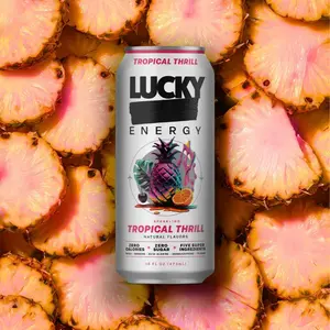 Lucky Energy - Tropical Thrill  - Sugar Free Energy Drink Beverage - 12-Pack