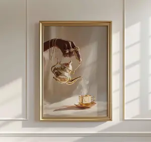 Black Girl Tea Pour Art | Melanin Hand with Jewelry Illustration | Neutral Cozy Minimalist Décor