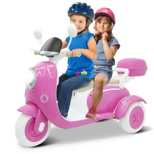 12V Electric Kids Motorcycle, 2 Seater Ride on 3 Wheel Motorcycle with 2.4G Parental Remote Control, USB, Music, Horn, Light, Big Storage Box, Dual Motor Ideal Moped for Kids 3+