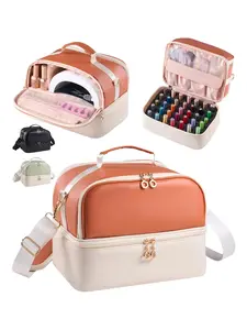 Nail Polish Organizer and Nail Lamp Case, Nail Kit Organizer Holds 35 Bottles (15ml - 0.5 fl.oz) and a Nail Lamp, Nail Polish Carrying Case with Manicure Tools Storage, Nail Tech Organizer Storage Bag for Nail Supplies, Makeup Storage Organizer