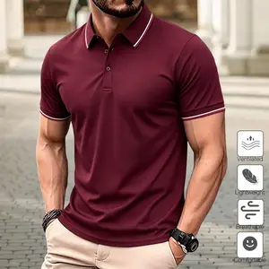 Men’s short-sleeve polo shirt, solid color design; casual everyday wear, comfortable breathable fabric, suitable for summer. Polos under $20; men’s T-shirt; breathable lapel solid-color polo.
