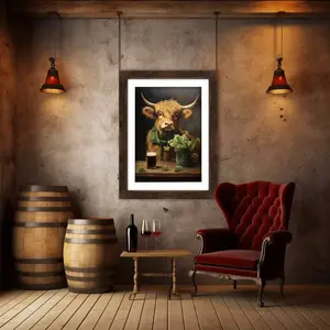 St Patrick's Day Prints, Rustic Clover Wall Art, Irish Highland Cow Art, Saint Patrick's Day Gift, Printable Shamrock Print Decor POSTER