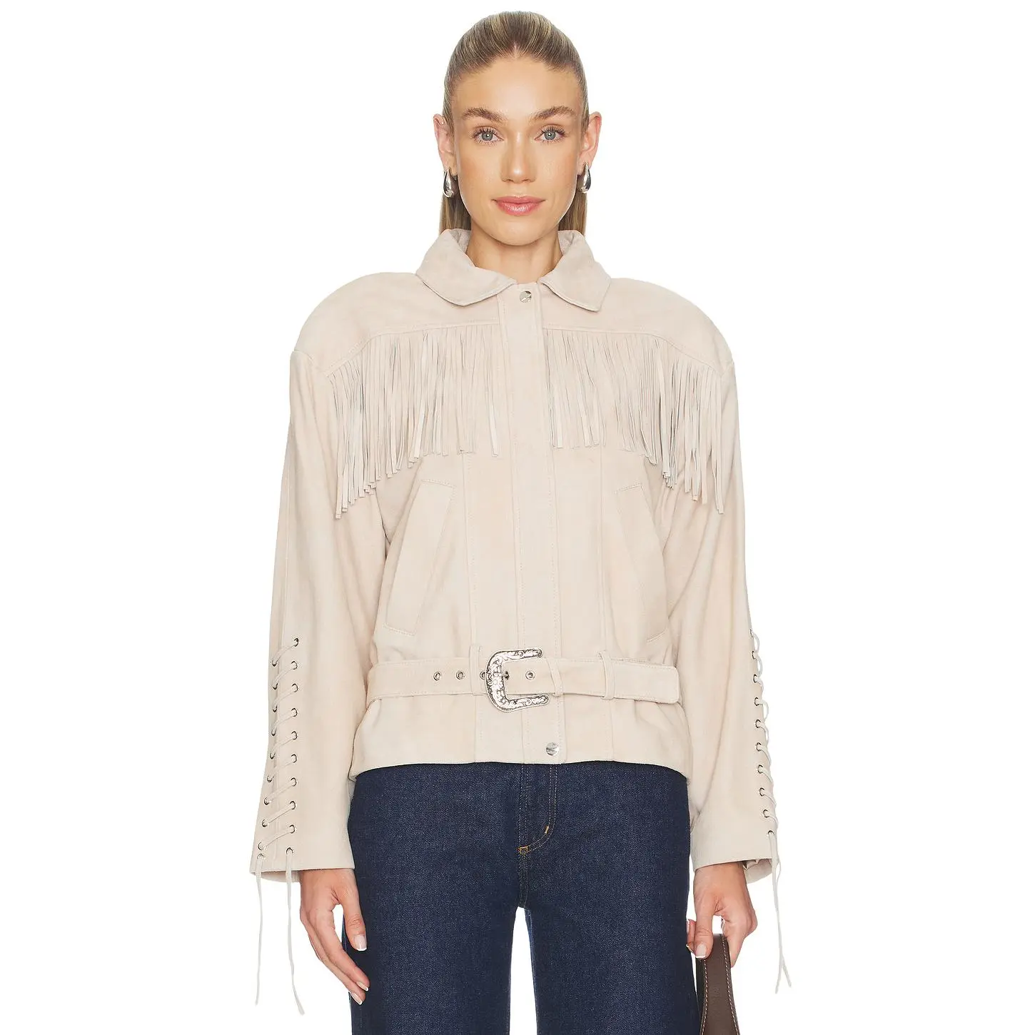 LAMARQUE Kyel Suede Jacket in Ecru