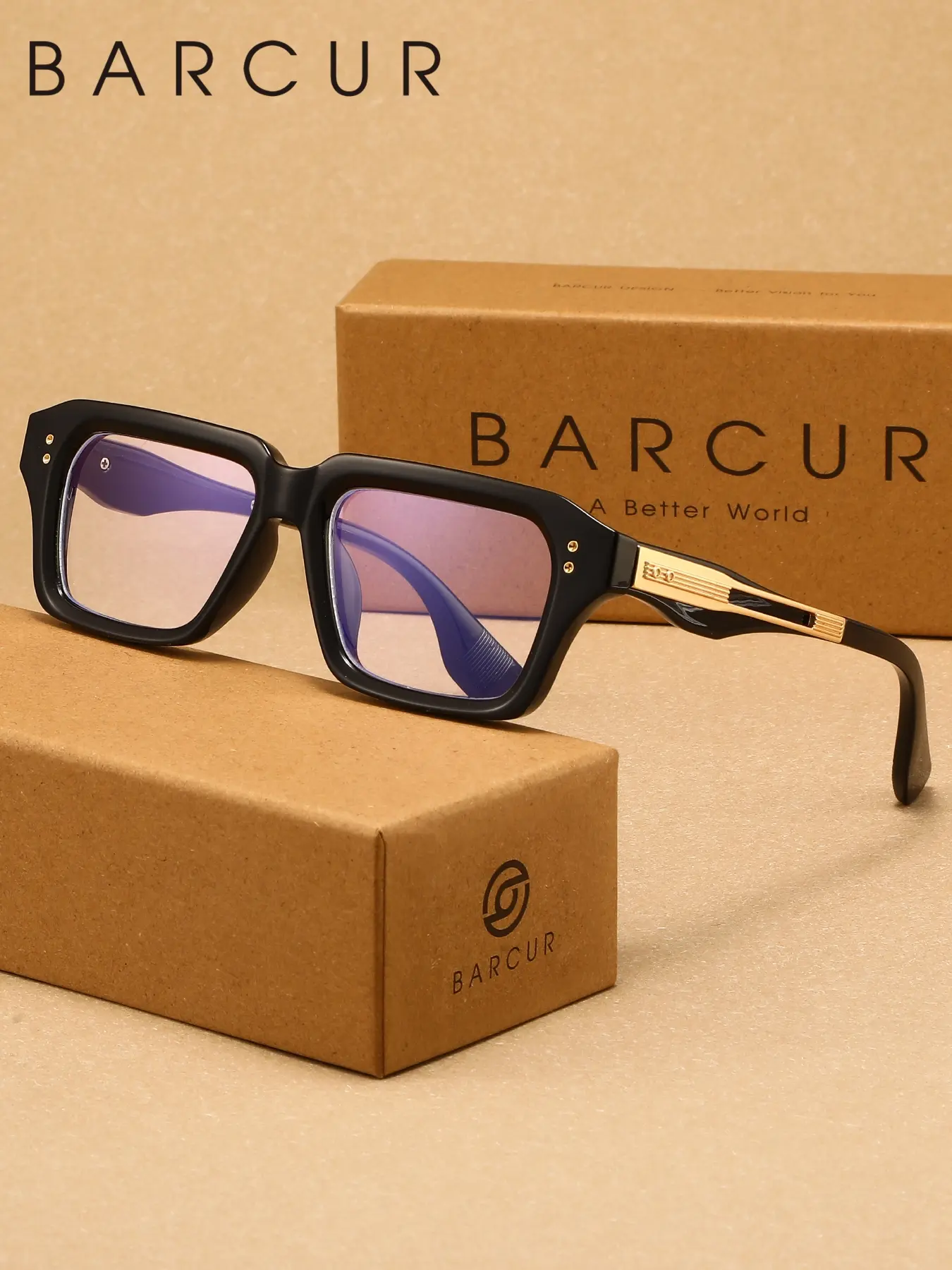 BARCUR Textured Business-Style Men's Anti-Blue Light Glasses, High Quality Eyewear, Stylish Square Full Frame Blue Light Blocking Glasses, Eye Protection for Computer Office, Square Frames Eyeglasses
