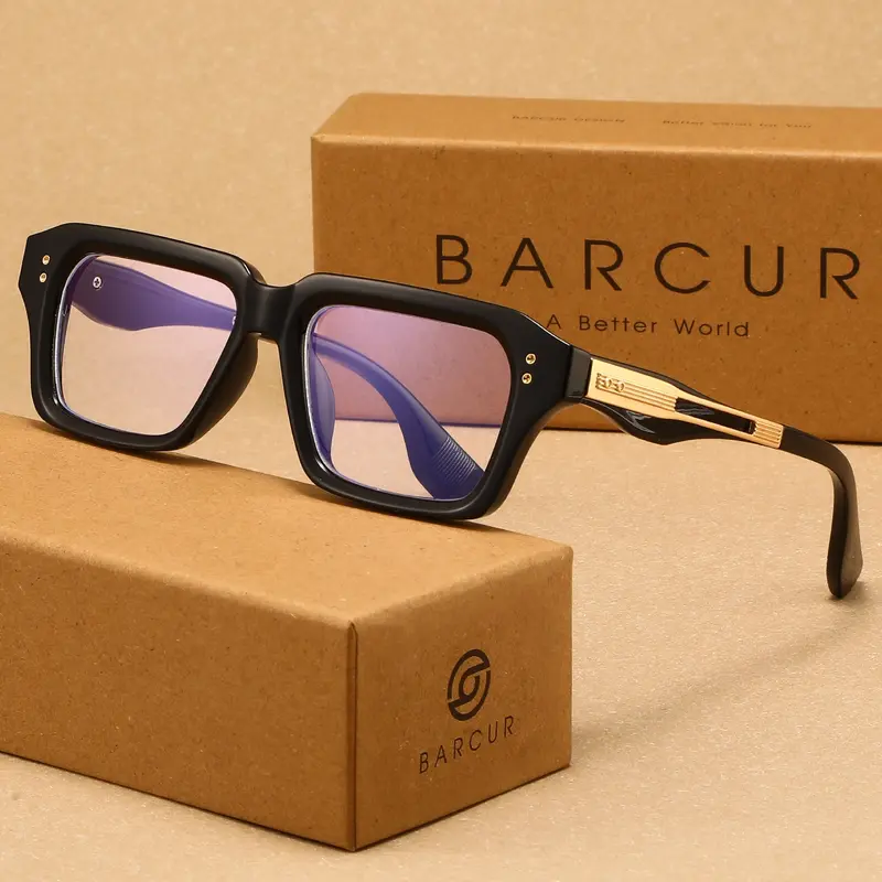 BARCUR Textured Business-Style Men's Anti-Blue Light Glasses, High Quality Eyewear, Stylish Square Full Frame Blue Light Blocking Glasses, Eye Protection for Computer Office, Blue Light Eyeglasses