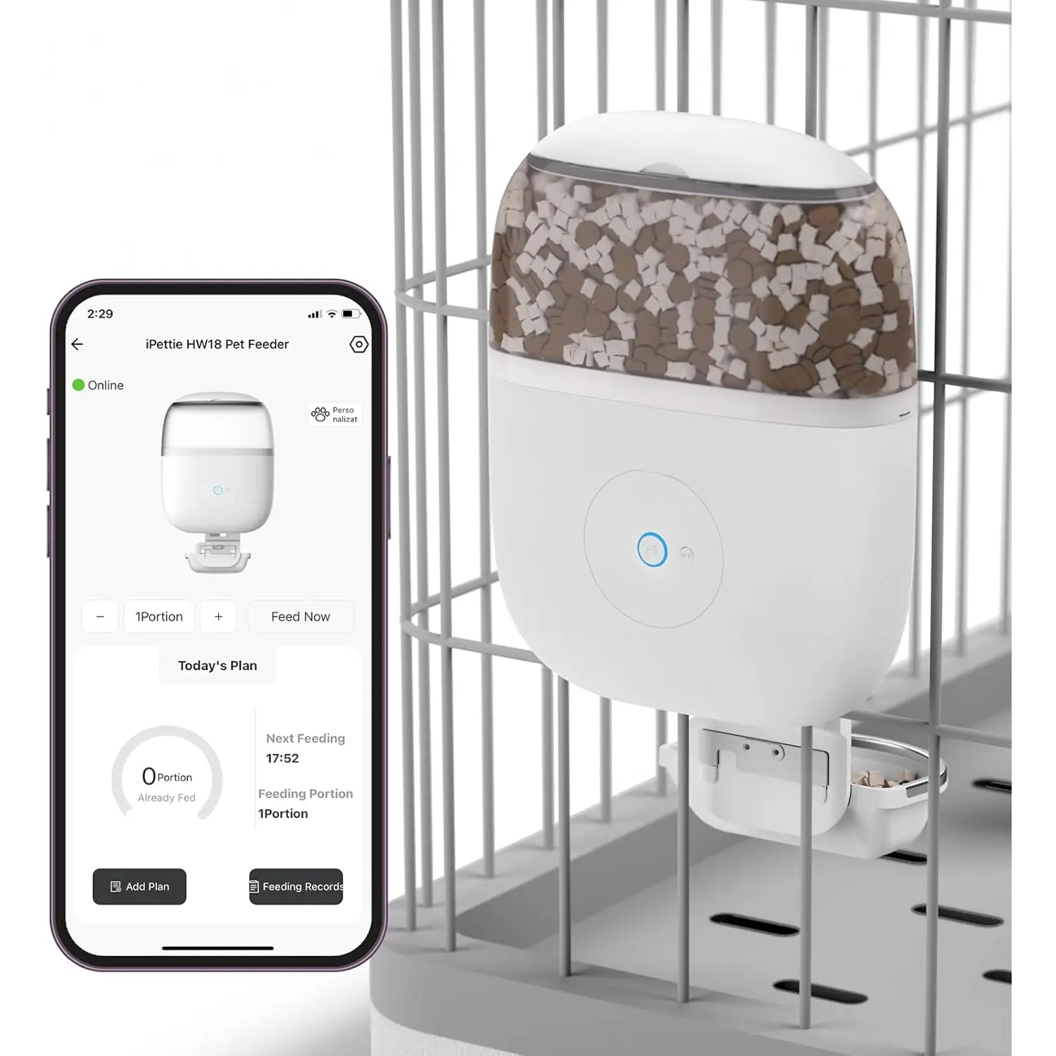 Smart WiFi Hanging Cage Feeder for Rabbits, Cats, Dogs & Hamsters -  for Pet Stores, Remote & Portion Control, Timed Feeding, 62oz Capacity, Compatible with 5-30mm Dry Food