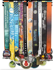 Sports Marathon Medal Display Hanger Holder Racks Frame in matt Black Surface Wall Mount Over 40 Medals Upgraded 3 Lines with 3 Screws Easy to...