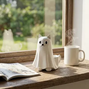 Cute Ghost Cat Ornament, Desktop Decorative Figurine, Halloween Decoration, Kawaii Display Decor, Small Ghost Sculpture, Perfect for Festive Displays, Cute Resin Figurine
