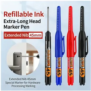 Long Nib Marker, 45 mm Long Head Deep Hole Marker Pens, Fine Nose Tip Deep Reach Permanent Paint Markers for Kitchen Organization, Marking Pen for Drilling, Carpenter, Woodworking, Construction