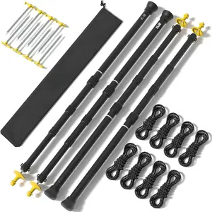4 Pack Adjustable Heavy-Duty Tarp Poles, Camping Tent Poles Set with Ground Stakes & Guylines & Yellow Protection Caps,  Telescoping Pole(2.9ft to 8.7ft) for Outdoor Tarp Use