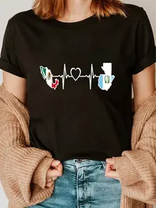 100% Cotton cotton Mexican Guatemalan Flag Shirt Guatemala Mexico Heartbeat T-Shirt casual Fashion graphic tees women