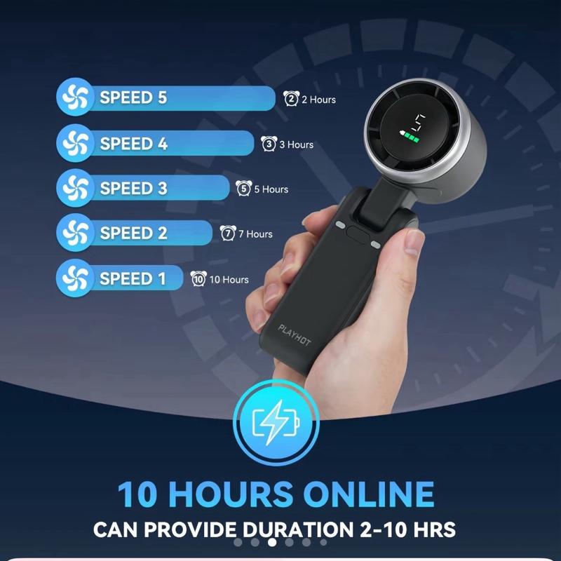 PLAYHOT Portable Handheld Turbo Fan with Digital Display, Compact Design, and Charging Port for Home Use