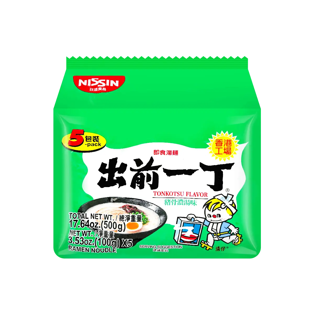 NISSIN Instant Ramen Noodles Tonkotsu Flavor 5-Pack 500g Made in Hong Kong