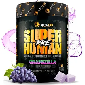 ALPHA LION Superhuman Pre Workout Powder, Beta Alanine, L-Taurine & Tri-Source Caffeine for Sustained Energy & Focus, Nitric Oxide & Citrulline for Pump (21 Servings, Grapezilla)