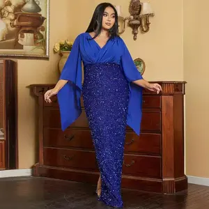 Women's Elegant Formal Mermaid Maxi Dress sequin splicing Off Shoulder Long Sleeve Wedding Split Evening Gown Prom Cocktail Party Dresses