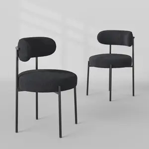 GAOMON Set of 2 Modern Upholstered Dining Chairs – Soft Chenille Sherpa Seat, Curved Backrest, Sturdy Metal Legs – Comfortable Accent Side Chairs for Kitchen, Dining Room, Living Room – Black