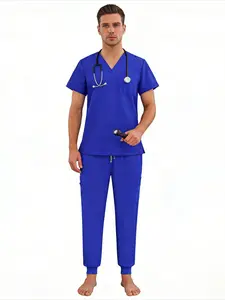 Hot Sale Men Scrubs Set V Neck Jogger Style Two Piece M-edical Uniform For D-ental Clinic Hospital