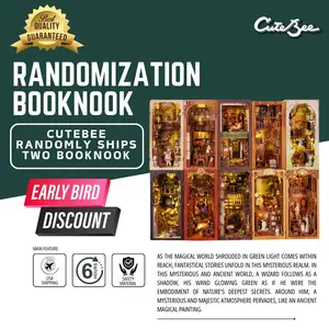 【CUTEBEE RANDOM TWO BOOKNOOK】CUTEBEE Randomization BOOKNOOK Bookcase decoration. Holiday gift with LED lights,cover dust