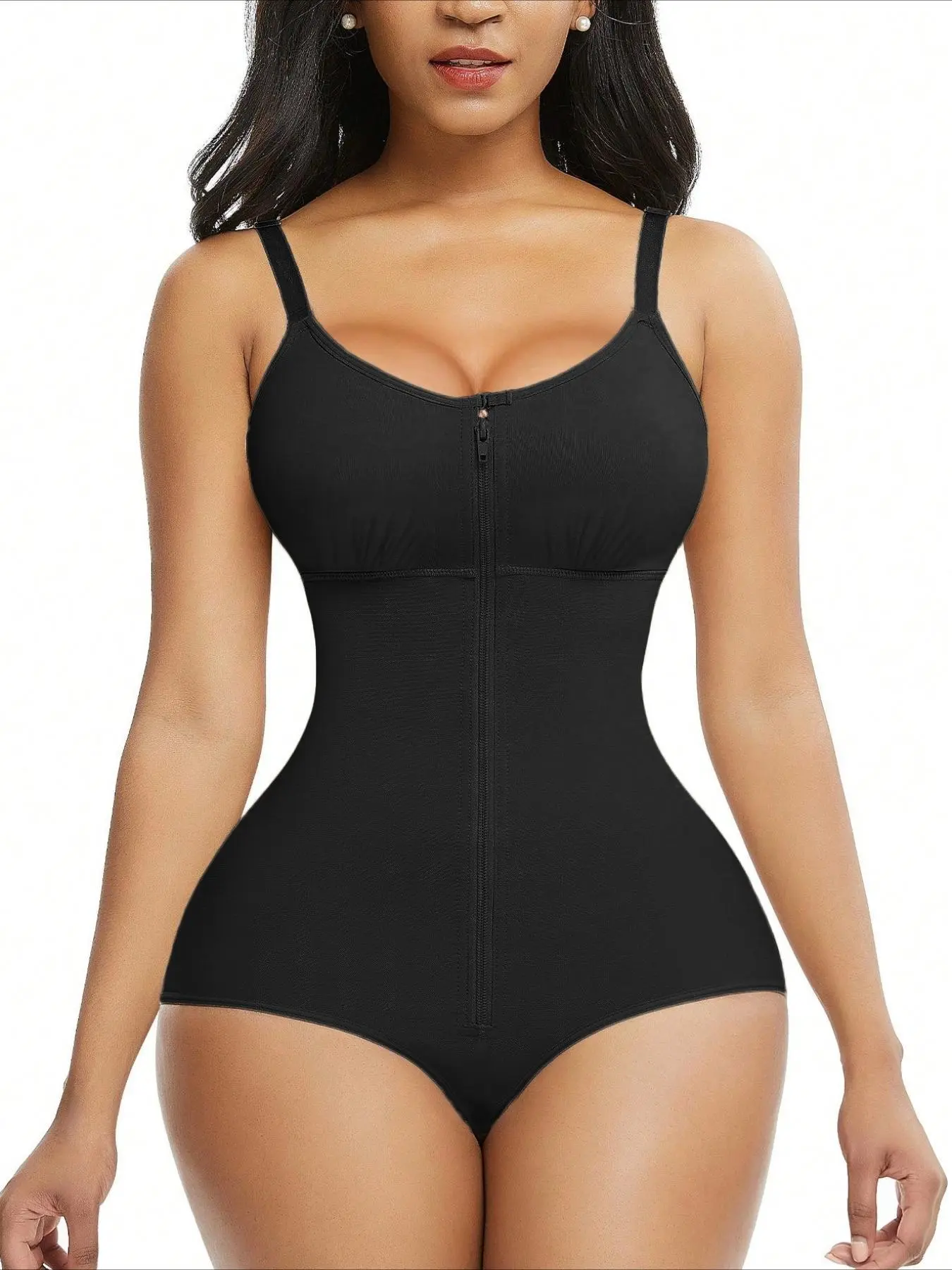 1 Count Women's Solid Color Colombian Shapewear, Fajas, Body Shaper With Zipper Closure, Shapewear Jumpsuit With Adjustable Shoulder Strap, Waist Trainer, Butt Lifting And Tummy Control Bodysuit, Suitable For Daily Wear, Black Friday