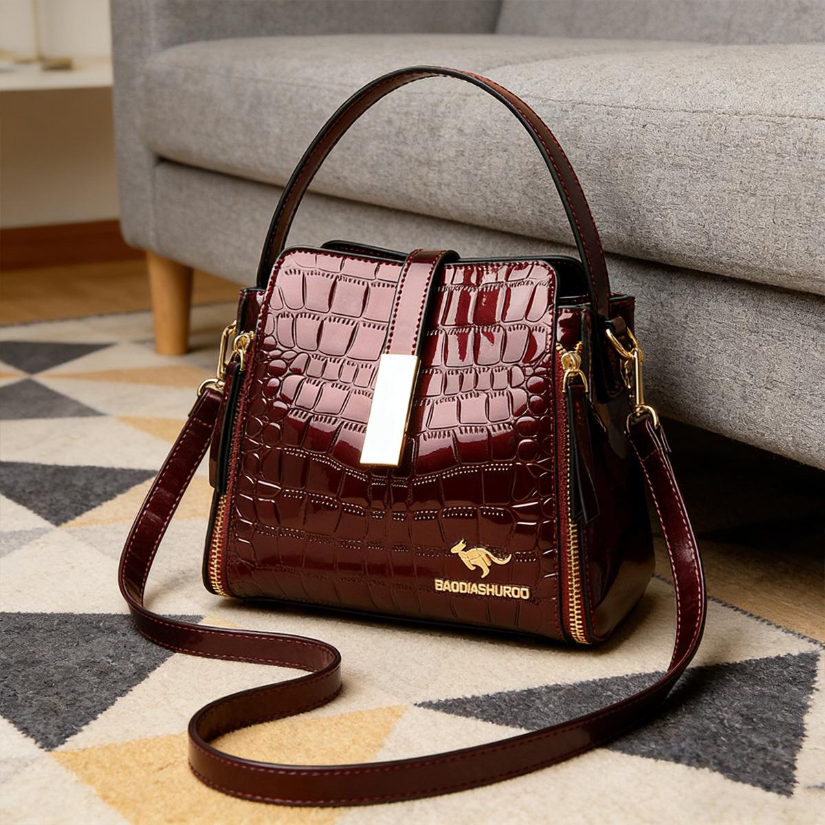 Fashion Trend Women's crossbody Red Exquisite Shoulder Messenger handbag Bright Leather Bucket Bag for Daily Travel and Holiday Appointments Red Charol Purse Mother's Day Gift