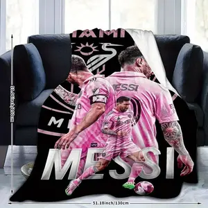 1pc Messi Football Star Flannel Blanket - HD Digital Print, Ultra-Soft & Warm All-Season Throw for Sofa, Bed, Camping, Car - Perfect Gift for Sports Fans, Him or Her