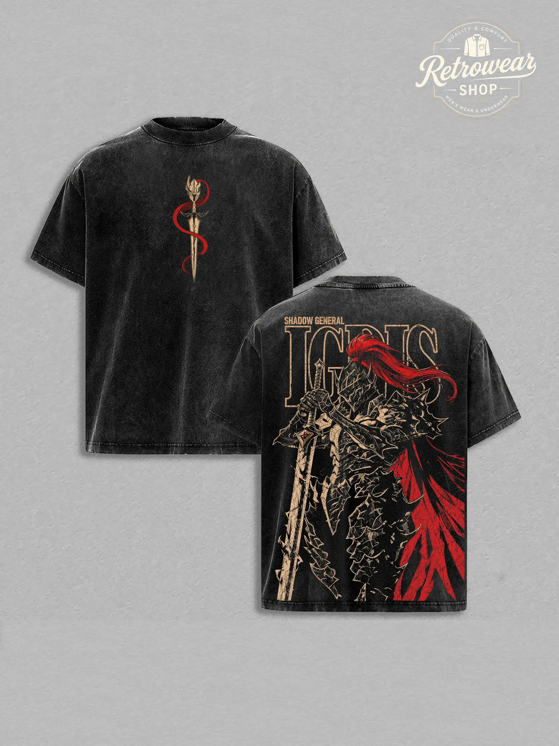Igris T-Shirt Washed – Solo Leveling Anime Manga Graphic Double Printed Tee, Shadow Army Commander Heavy Washed Unisex Oversize Streetwear Vintage Edition Fan Gift Apparel