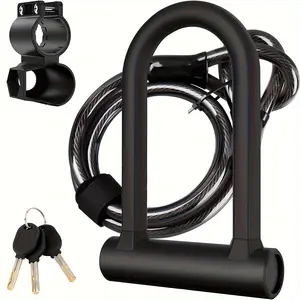 Bike Silicone Lock Heavy Duty Anti Theft U Lock with 5ft Security Steel Cable Keys & Sturdy Mounting Bracket for Road Mountain Electric & Folding Bikes