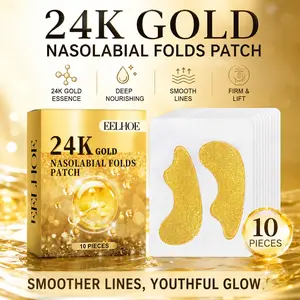 24K Gold Nasolabial Folds Patches (10pcs). Infused with 24K gold essence, targets smile lines, firms skin, hydrates deeply, and smooths fine lines for a youthful look.