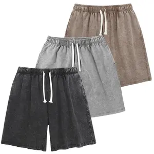 Unisex 1/3 Pack Athletic Sweat Shorts Acid Washed Cotton Elastic Waist Drawstring Gym Workout Jogger Pants with Pockets