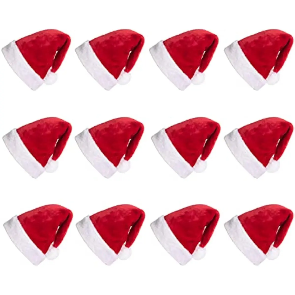 12 PCS Santa Hats, Plush Red Velvet Christmas Hats with White Cuffs as Gift for Teens, Adult and Kids 12.5 * 20inch