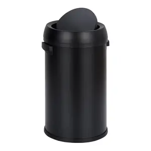 17 Gallon/65 Liter Stainless Steel Swing Top Trash Can Heavy Duty Round Trash Bin with Swing Lid Commercial Large Garbage Can Ideal for Kitchen Restaurant Office-Matte Black Smooth