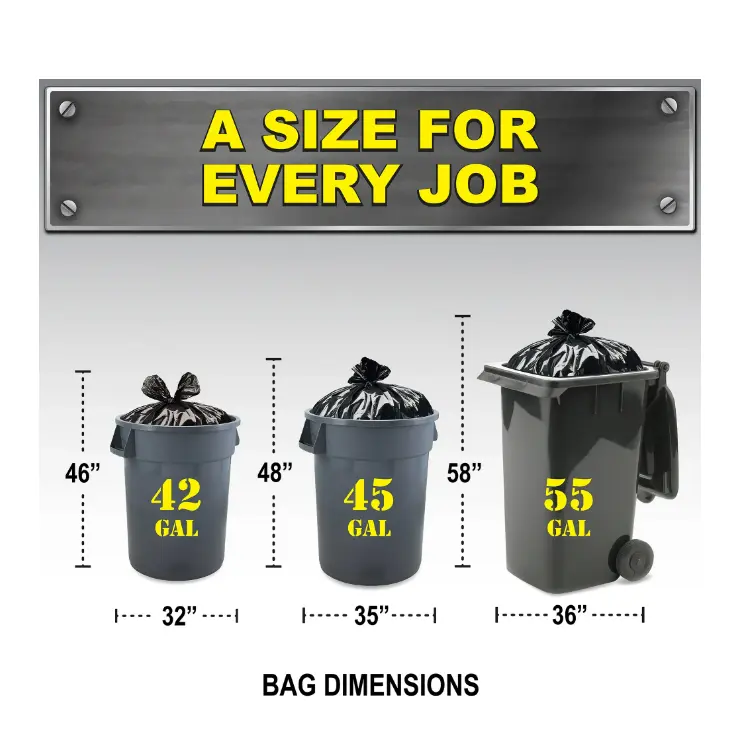 Super Tuff Contractor Trash Bags - 55 Gallon Capacity, 20 Bags Household Cleaning
