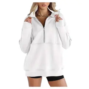 2025 European and American New Style Autumn Winter Zipper Patchwork Pocket Fleece Sweatshirt for Women Loose Fit