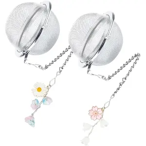 Cute Tea Infuser 2 Pack Daisy Flower Pendant Ball Filter Cute Stainless Steel Ball Mesh Strainer for Loose Tea and Spices & Seasonings (Daisy Pink White)
