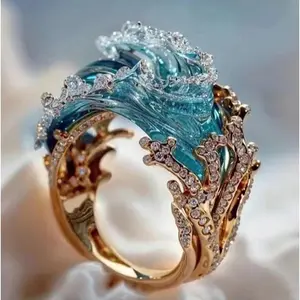 New Ocean's Oath Jewelry Set Adjustable Ocean Wave Necklace Rings Earrings Summer Marine Theme Jewelry Packs For Women Girls