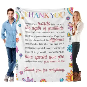 Gratitude 'Thank You' Flannel Blanket Soft Cozy Gift Throw with Heartfelt Appreciation Poem & Vibrant Floral Whimsical Designs Perfect for Gifting to Someone Special