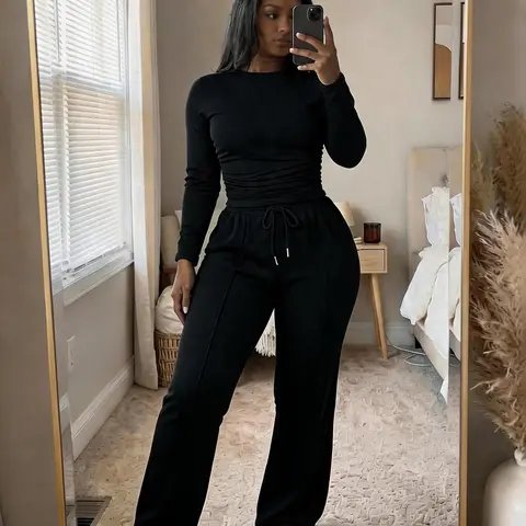 YBoutique Women's 2026 Fall Slim Fit Two Piece Set Long Sleeve Top & High Waist Pants Stretchy Outfit